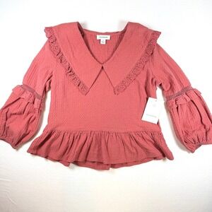 Calligraphie Rose Cotton Eyelet Lace Collar Peplum Blouse Medium NWT